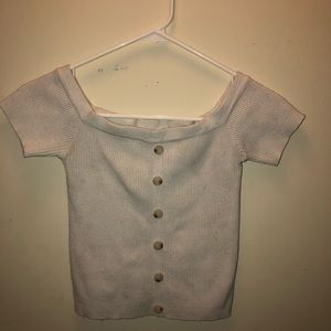 Off the shoulder white with buttons down middle